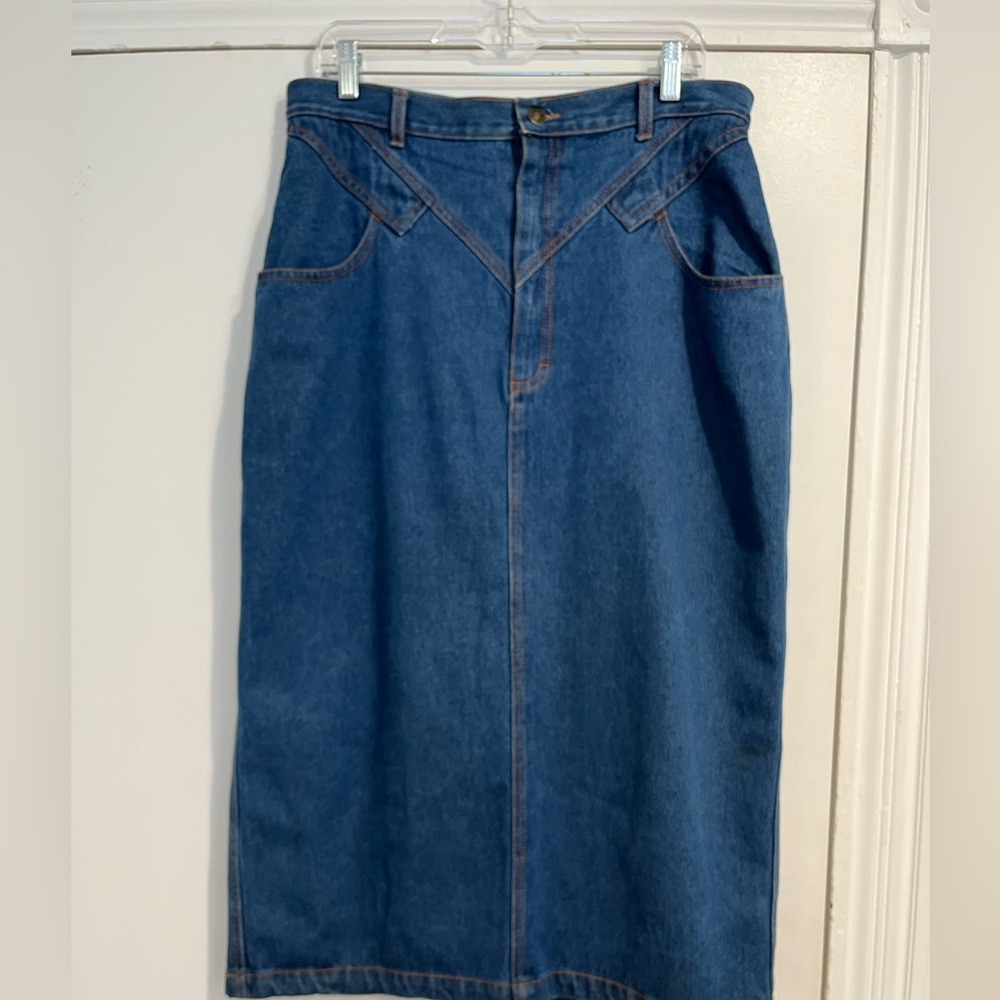 Forenza Vintage 90s Y2K Yoke‎ Front Blue Denim Skirt Sz. M - Picture 3 of 8